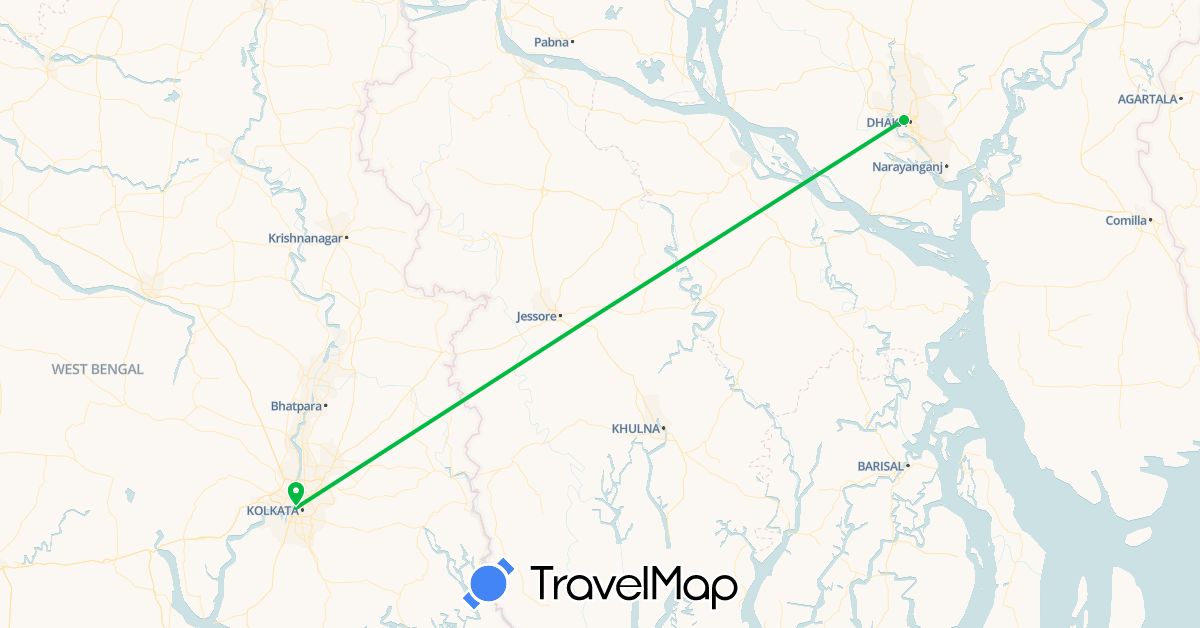 TravelMap itinerary: driving, bus in Bangladesh, India (Asia)